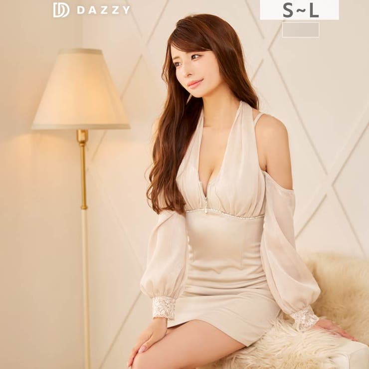 華奢魅せホルターネックオフショルシフォン長袖タイトミニ丈キャバドレス[SML 3… | Dazzy | 詳細画像9 