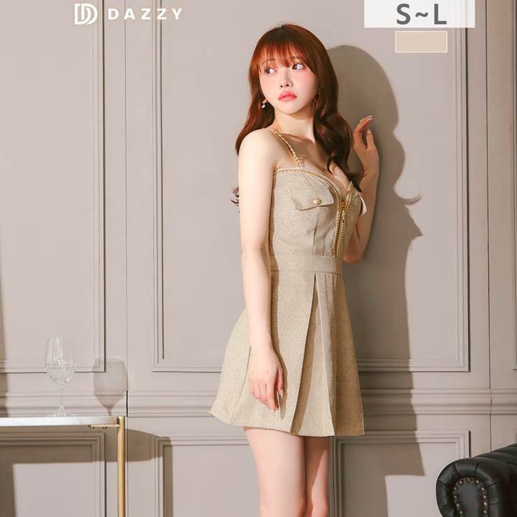 トレンドチェーンショルダーでこなれ感谷間ジップツイードAラインミニ丈キャバドレス… | Dazzy | 詳細画像12 