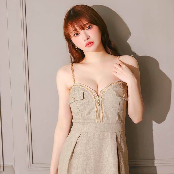 トレンドチェーンショルダーでこなれ感谷間ジップツイードAラインミニ丈キャバドレス… | Dazzy | 詳細画像5 