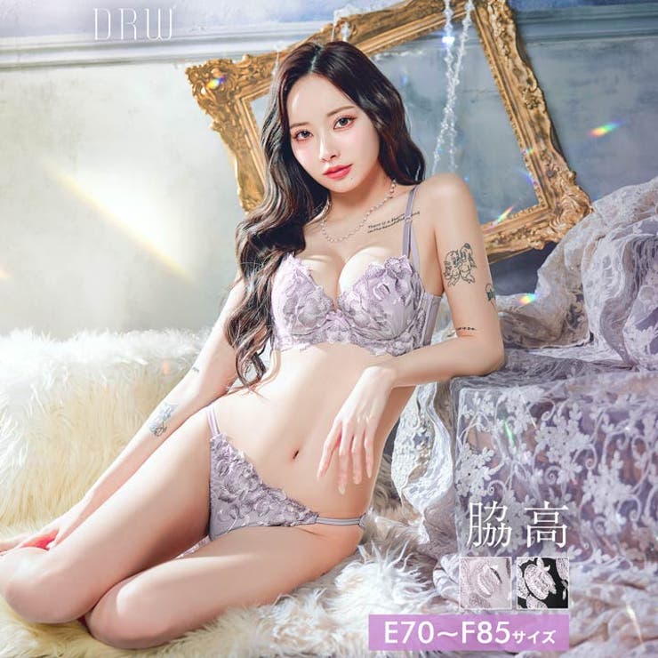 【EFサイズ】グレースペタルエンブロイダリー脇高ブラジャー&フルバックショーツ | Dazzy | 詳細画像1 