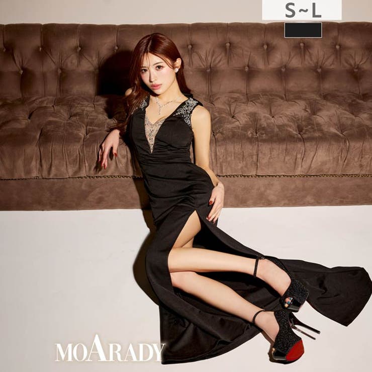 [MOARADY][姉ドレス]脚長効果のVネックビジュー刺繍×タイトラインのロン… | Dazzy | 詳細画像1 