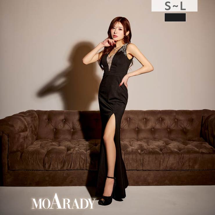 [MOARADY][姉ドレス]脚長効果のVネックビジュー刺繍×タイトラインのロン… | Dazzy | 詳細画像2 