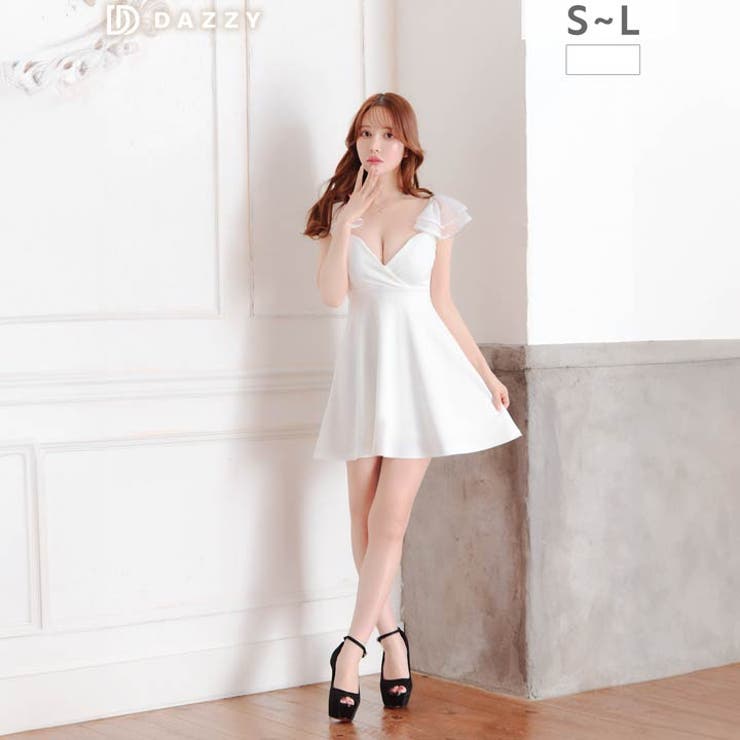 ラインストーン輝くフリル袖×美バスト魅せカシュクールのAラインミニ丈キャバドレス… | Dazzy | 詳細画像10 