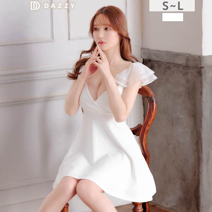 ラインストーン輝くフリル袖×美バスト魅せカシュクールのAラインミニ丈キャバドレス… | Dazzy | 詳細画像11 