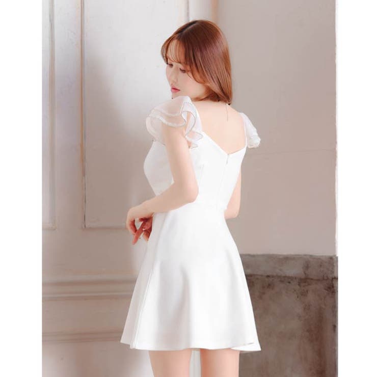 ラインストーン輝くフリル袖×美バスト魅せカシュクールのAラインミニ丈キャバドレス… | Dazzy | 詳細画像14 