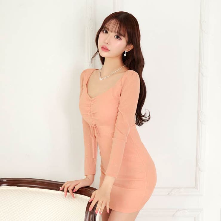 [伊藤桃々着用]色っぽ谷間魅せが叶う輝くラメの深Vネックタイトミニ丈キャバドレス… | Dazzy | 詳細画像15 