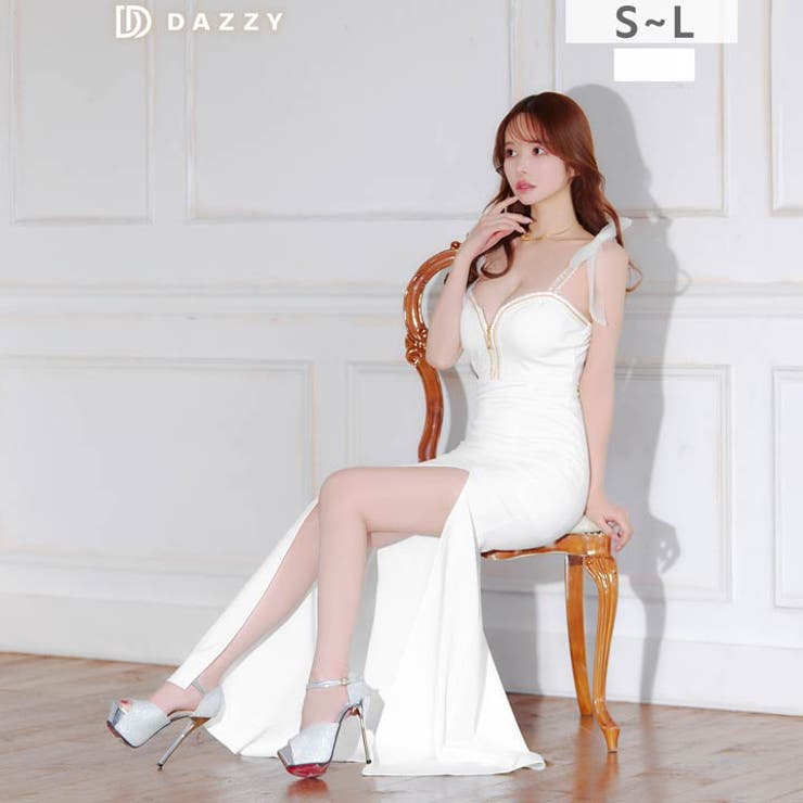 ファスナーバストカットラインチュールリボン袖マーメイドロング丈キャバドレス[SM… | Dazzy | 詳細画像12 