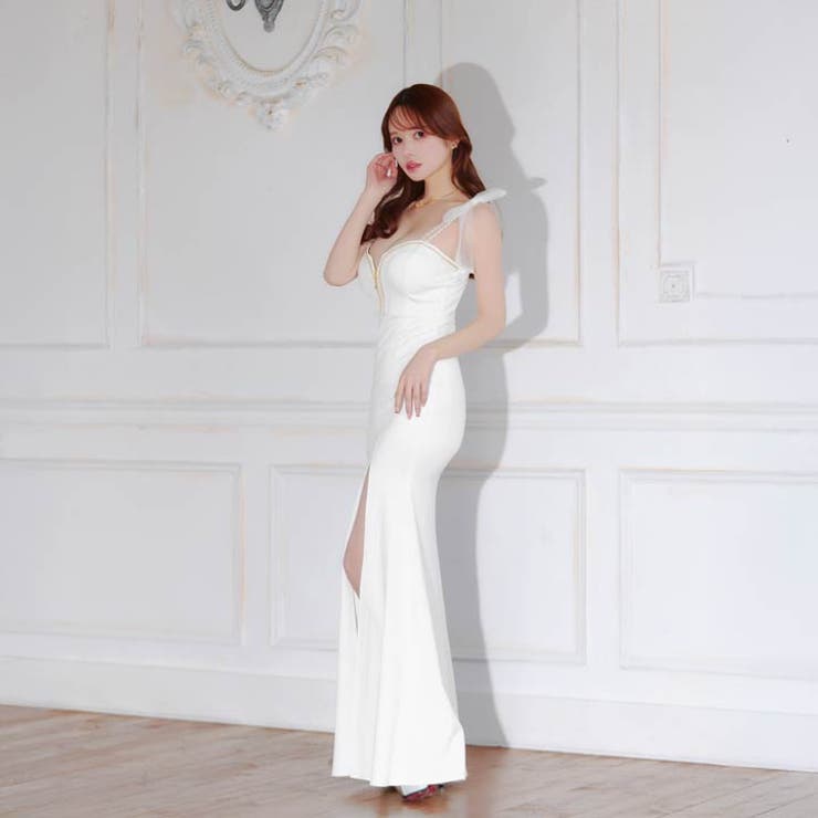 ファスナーバストカットラインチュールリボン袖マーメイドロング丈キャバドレス[SM… | Dazzy | 詳細画像13 