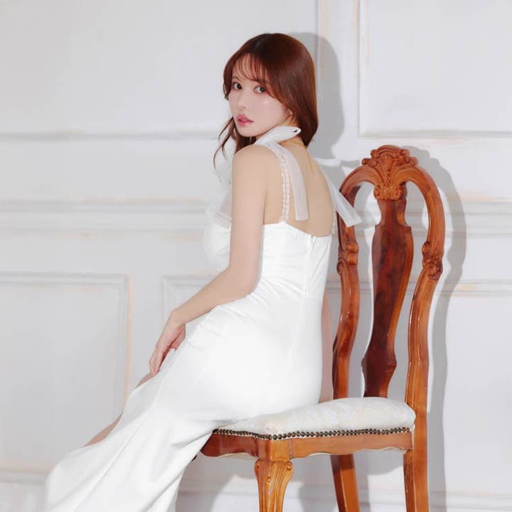 ファスナーバストカットラインチュールリボン袖マーメイドロング丈キャバドレス[SM… | Dazzy | 詳細画像14 