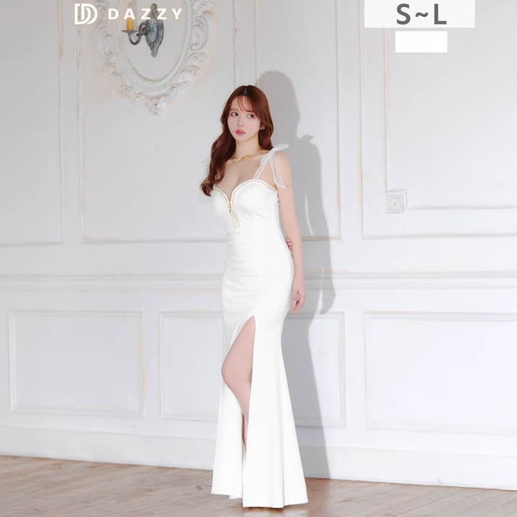 ファスナーバストカットラインチュールリボン袖マーメイドロング丈キャバドレス[SM… | Dazzy | 詳細画像2 