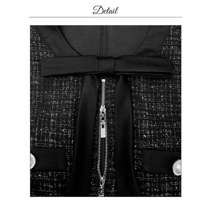 輝くグリッターツイード×首元リボンのファスナー付きタイトミニ丈キャバドレス[SM… | Dazzy | 詳細画像19 