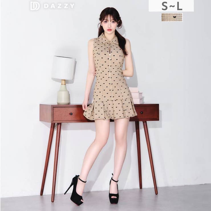 襟付きフロントジップリボン刺繍マーメイドミニ丈キャバドレス[SML 3サイズ展開… | Dazzy | 詳細画像1 