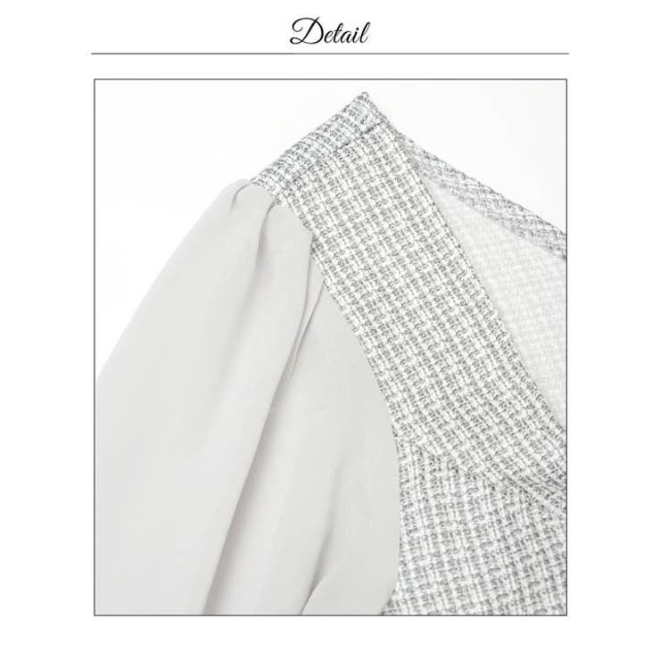 シアーレースアップツイードシフォン長袖タイトミニ丈キャバドレス[SML 3サイズ… | Dazzy | 詳細画像17 