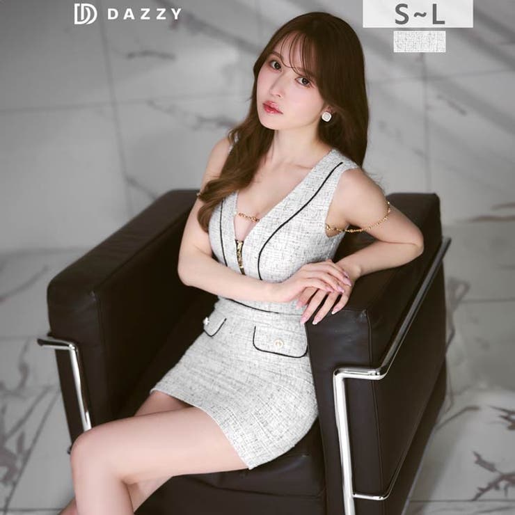 曲線美が際立つキラキラパイピングツイード谷間ジップタイトミニ丈キャバドレス[SM… | Dazzy | 詳細画像13 