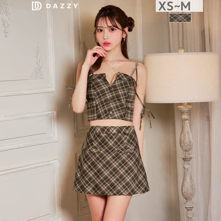 今っぽミニ丈×チェック柄リボンコード付きAラインミニ丈セットアップ[XS~M 3… | Dazzy | 詳細画像1 