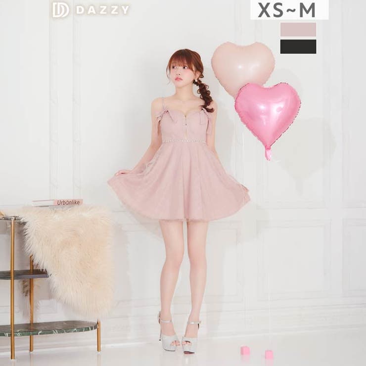 【バレンタインドレス】えちあまチェックリボン×輝くビジュー胸元ジップAラインキャ… | Dazzy | 詳細画像1 