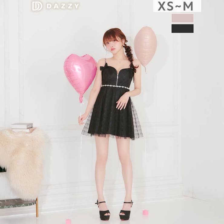 【バレンタインドレス】えちあまチェックリボン×輝くビジュー胸元ジップAラインキャ… | Dazzy | 詳細画像3 