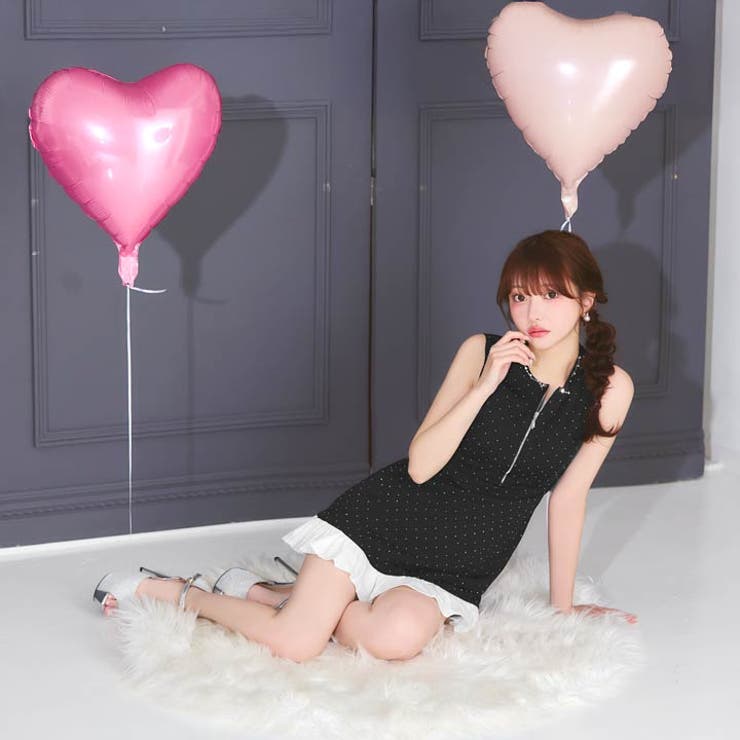 【バレンタインドレス】輝くビジューストーン×フリルAラインSEXY胸元ジップノー… | Dazzy | 詳細画像16 
