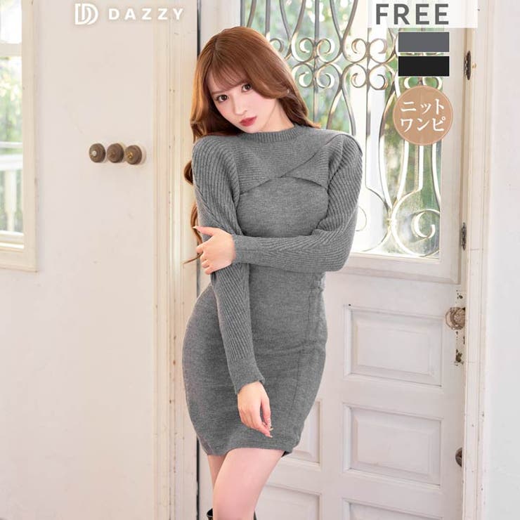 こなれ感漂うレイヤード×スリットギャザーリブニットワンピース[カジュアル daz… | Dazzy | 詳細画像1 
