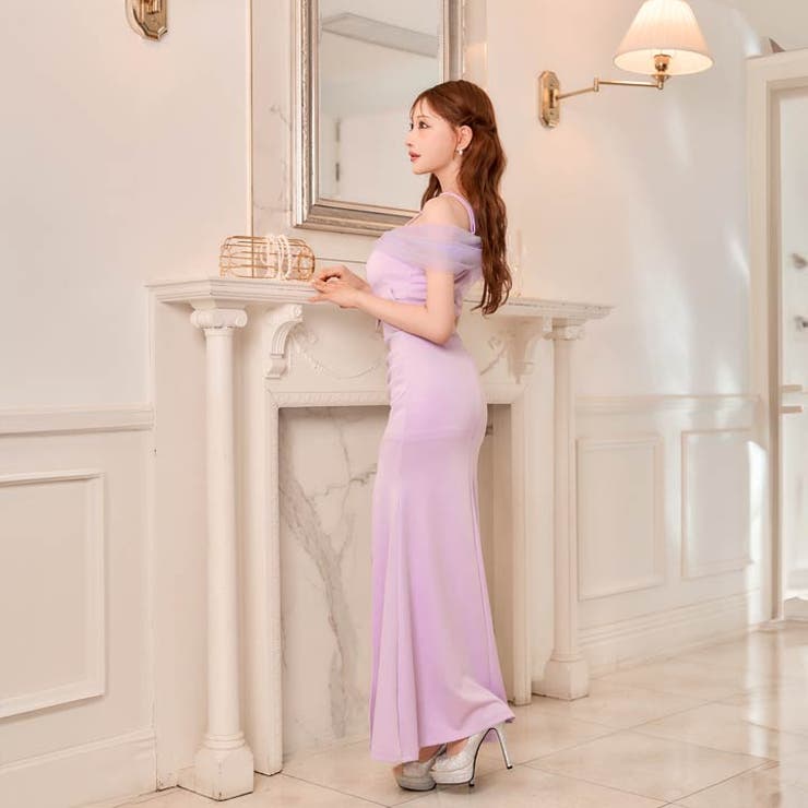 [明日花キララ着用]二の腕隠せる女神袖チュール×オフショルリボンのスリットロング… | Dazzy | 詳細画像11 
