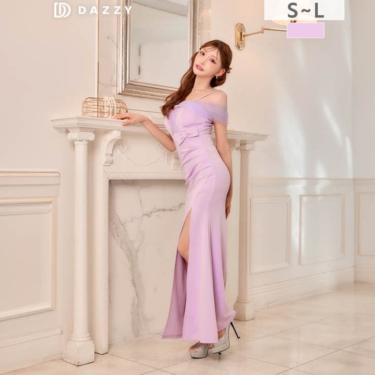 [明日花キララ着用]二の腕隠せる女神袖チュール×オフショルリボンのスリットロング… | Dazzy | 詳細画像6 