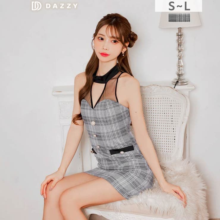 [谷間魅せ]大胆ホール×チェック柄シアーアメスリのタイトミニ丈キャバドレス[SM… | Dazzy | 詳細画像11 