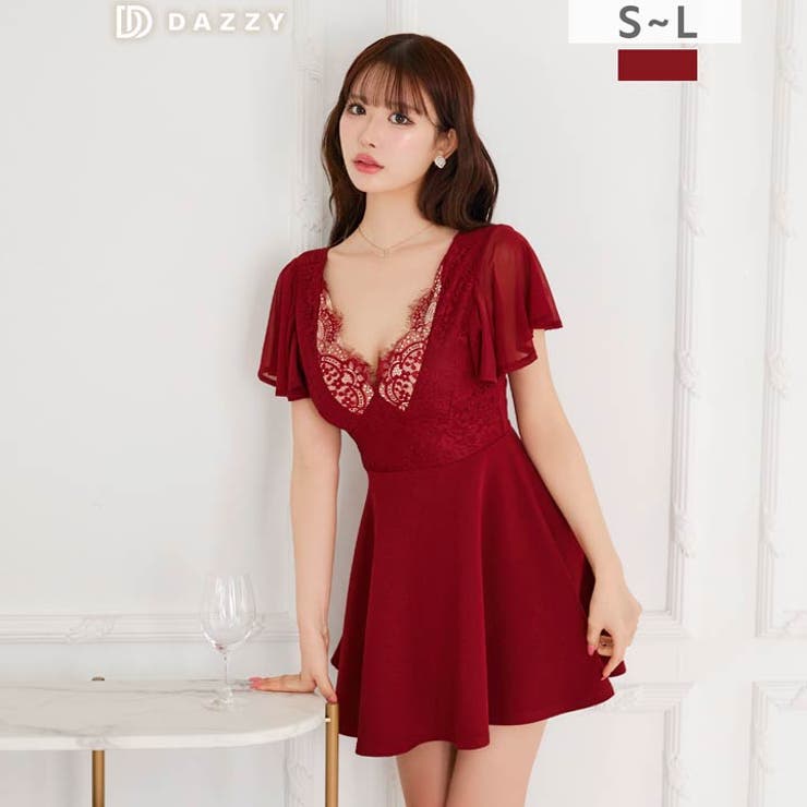 美デコルテ深めVカット×二の腕カバーが上品セクシーレースAラインミニ丈キャバドレ… | Dazzy | 詳細画像14 