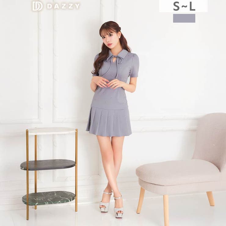 動くたびにビジュー煌めくガーリーリボン付きAラインミニ丈キャバドレス[SML 3… | Dazzy | 詳細画像1 