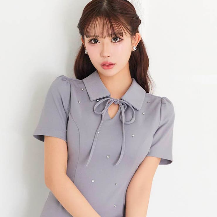 動くたびにビジュー煌めくガーリーリボン付きAラインミニ丈キャバドレス[SML 3… | Dazzy | 詳細画像6 