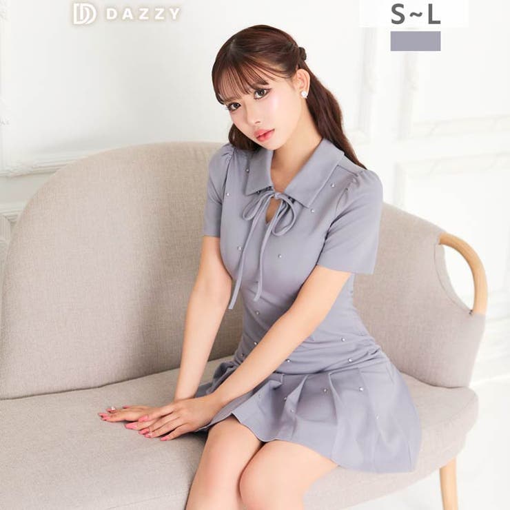 動くたびにビジュー煌めくガーリーリボン付きAラインミニ丈キャバドレス[SML 3… | Dazzy | 詳細画像9 