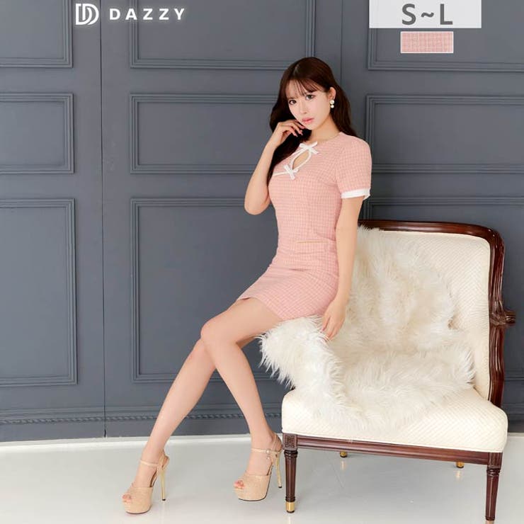 リボン付き谷間ホールが大人かわいいタイトミニ丈キャバドレス[SML 3サイズ展開… | Dazzy | 詳細画像2 
