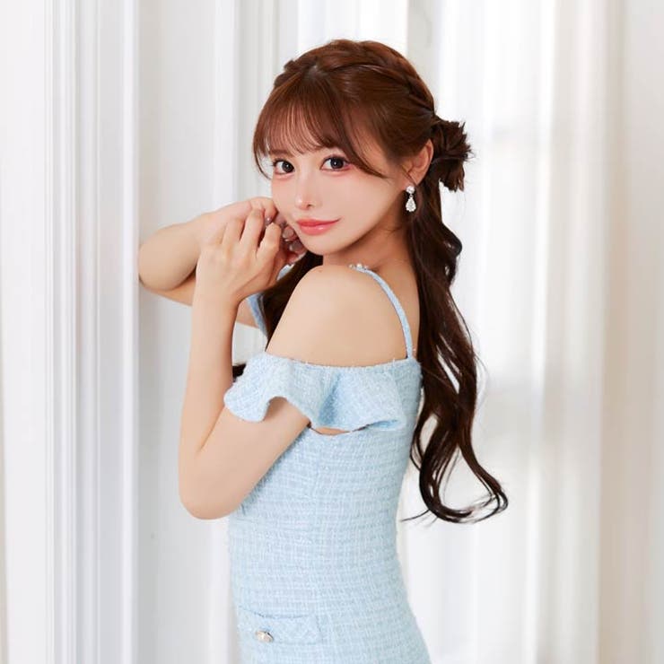 美デコルテ魅せ◎パールビジュー×ラメツイードのオフショルタイトミニ丈キャバドレス… | Dazzy | 詳細画像8 