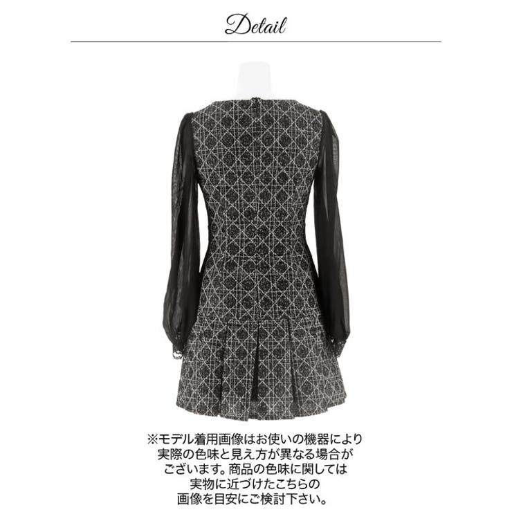 ツイード谷間ジップシアー長袖プリーツAラインミニ丈キャバドレス[SML 3サイズ… | Dazzy | 詳細画像16 