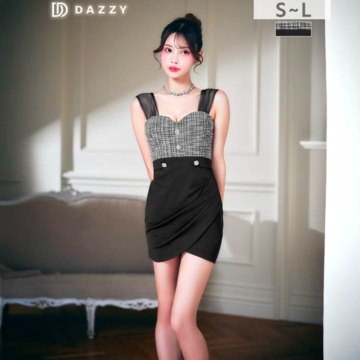 谷間魅せ×脚長効果♪ビジューボタンが煌めくシアーノースリーブタイトミニ丈キャバド… | Dazzy | 詳細画像8 