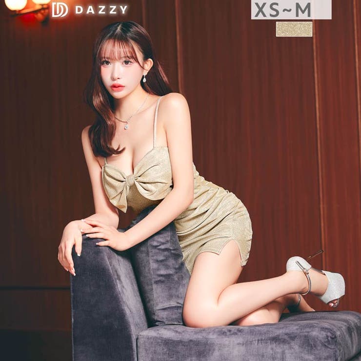 [伊藤桃々着用]ラメフロントリボンキャミソールスリットタイトミニ丈キャバドレス[… | Dazzy | 詳細画像9 