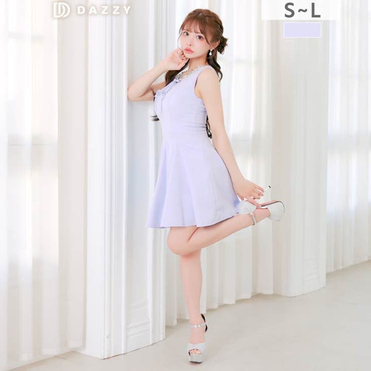 ノースリーブネックビジューダブルリボンAラインミニ丈キャバドレス[SML 3サイ… | Dazzy | 詳細画像11 