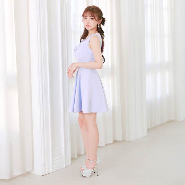 ノースリーブネックビジューダブルリボンAラインミニ丈キャバドレス[SML 3サイ… | Dazzy | 詳細画像14 