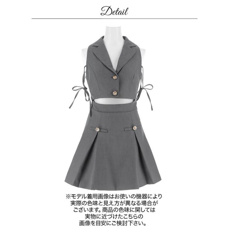 襟付きノースリーブリボンウエストカットプリーツAラインミニ丈キャバドレス[XS~… | Dazzy | 詳細画像15 