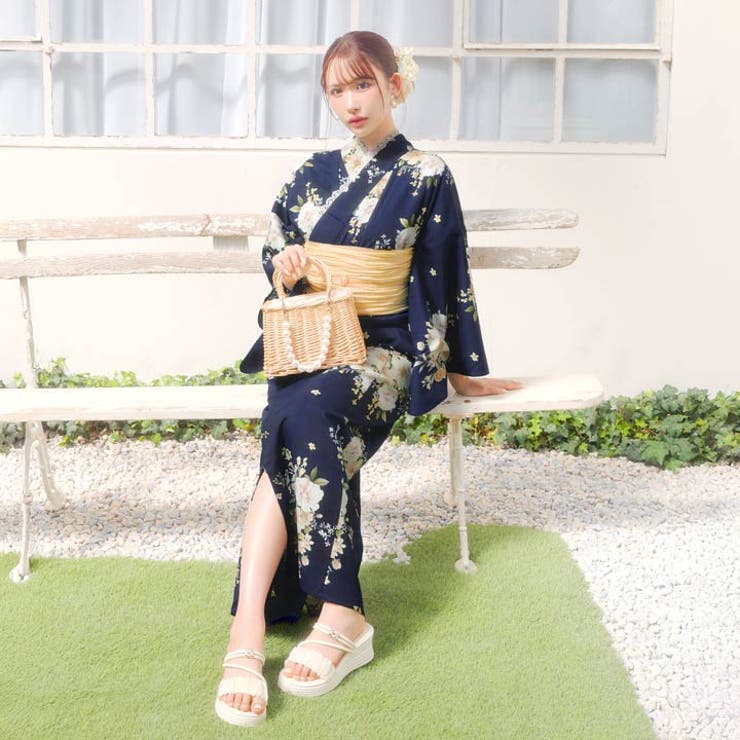 [3点SET][2way] 紺色淡黄花柄浴衣【2026年新作 YUKATA | Dazzy | 詳細画像10 