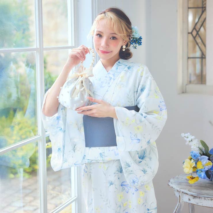 [3点SET][2way] 薄青色百合×小花柄浴衣【2026年新作 YUKATA | Dazzy | 詳細画像14 