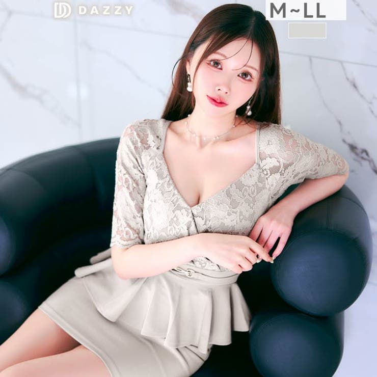 フラワーレース五分袖ペプラムベルトモチーフタイトミニ丈キャバドレス[M~LL 3… | Dazzy | 詳細画像14 