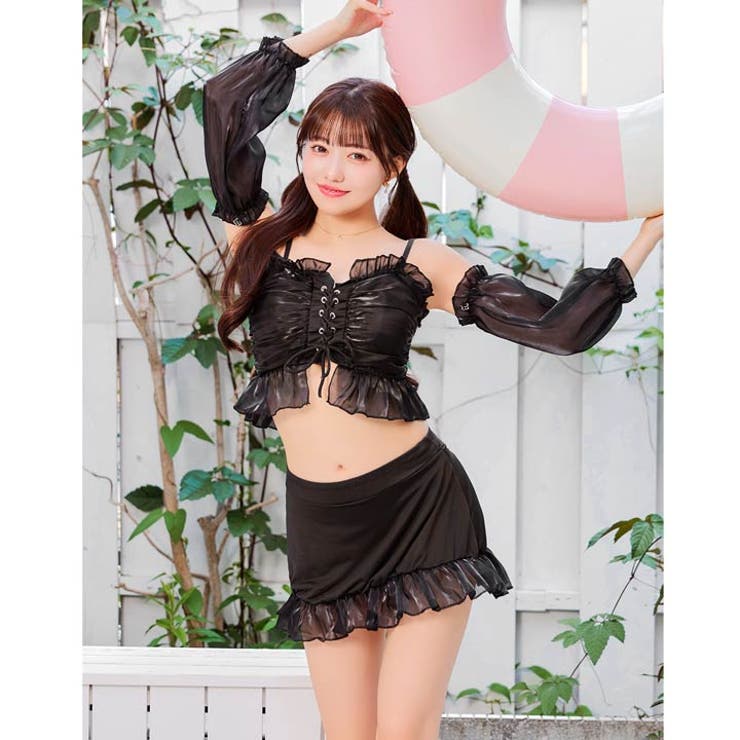 [4点SET]フリルシアーレースアップ2WAYスリーブビキニ 水着【dazzy … | Dazzy | 詳細画像4 