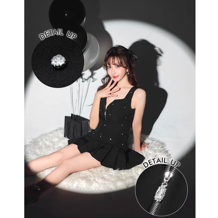 [桜井みづき着用]谷間ジップ×ビジューで小悪魔的あざとさ♪上品プリーツAラインミ… | Dazzy | 詳細画像3 