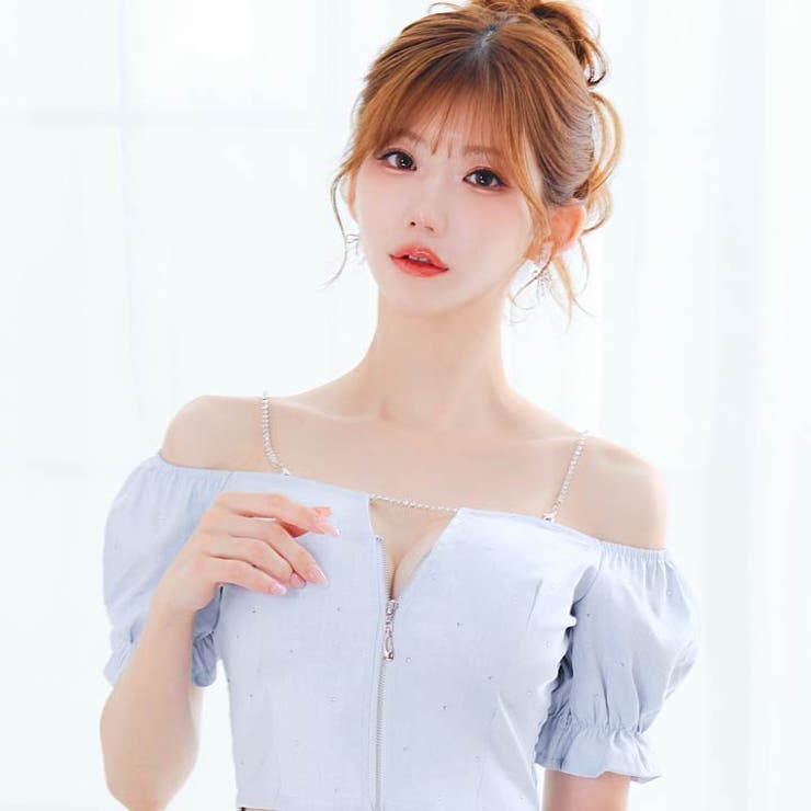 大胆谷間ジップ×ビジューチェーンに視線釘付け♪二の腕隠せるオフショルAラインミニ… | Dazzy | 詳細画像7 