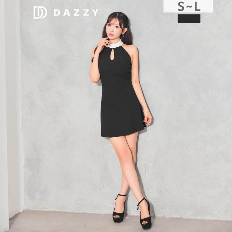 [伊藤桃々着用]胸元カット×細見えAライン♪破格ホルターミニ丈キャバドレス[SM… | Dazzy | 詳細画像1 