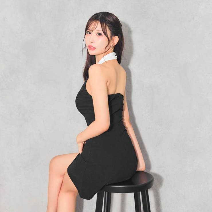 [伊藤桃々着用]胸元カット×細見えAライン♪破格ホルターミニ丈キャバドレス[SM… | Dazzy | 詳細画像11 