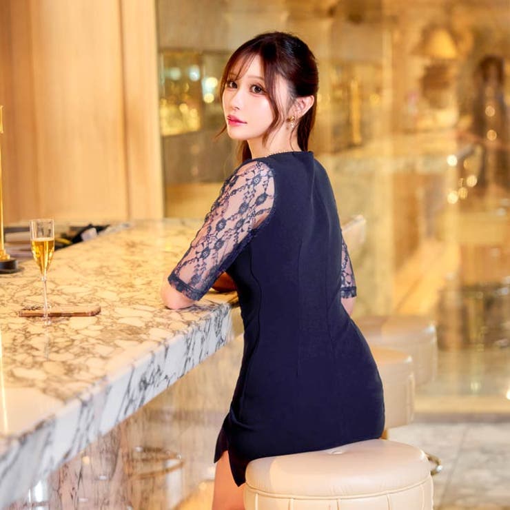フラワーレース×スリット美脚魅せで色気漂う♪コスパ最強五分袖タイトミニ丈キャバド… | Dazzy | 詳細画像8 