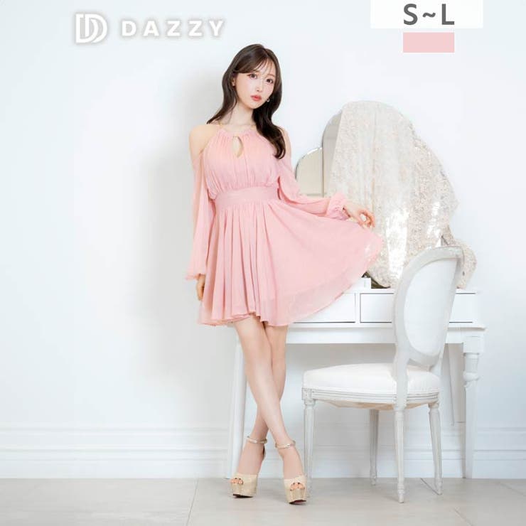 トレンドシフォン袖×ネックチェーン♪ふんわり揺れる長袖Aラインミニ丈キャバドレス… | Dazzy | 詳細画像6 