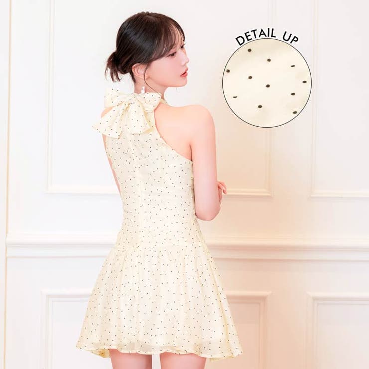 トレンドの私服風デザイン♪ドット柄フレアAラインミニ丈キャバドレス[XS~M 3… | Dazzy | 詳細画像2 