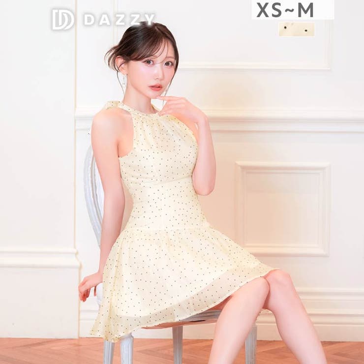 トレンドの私服風デザイン♪ドット柄フレアAラインミニ丈キャバドレス[XS~M 3… | Dazzy | 詳細画像4 